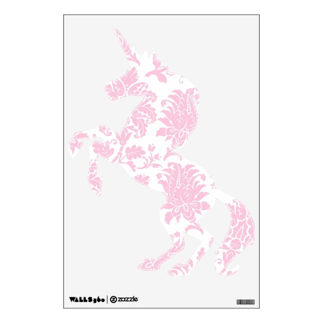 Pretty Pink Damask Unicorn Wall Sticker (Front)
