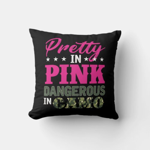 Pretty Pink Dangerous Camo Hunting Fishing Girl Throw Pillow