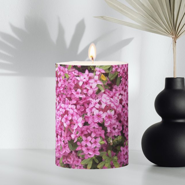 Pretty Pink Daphne Floral Pillar Candle (In Situ Vase)