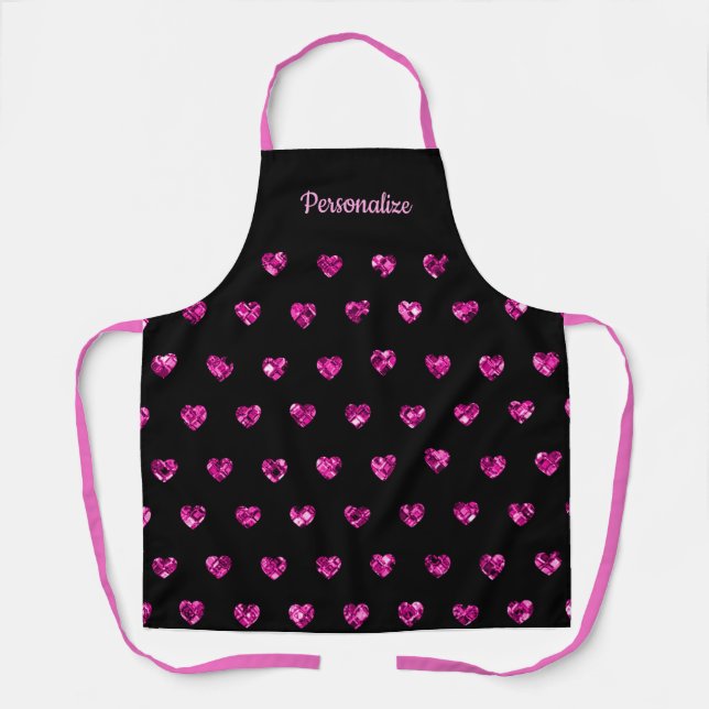 Pretty Pink Diamond Heart Gems Sparkle Girly  Apron (Front)