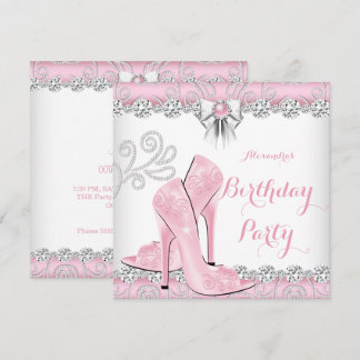 Pretty Pink Diamond High Heels Birthday Party Invitation