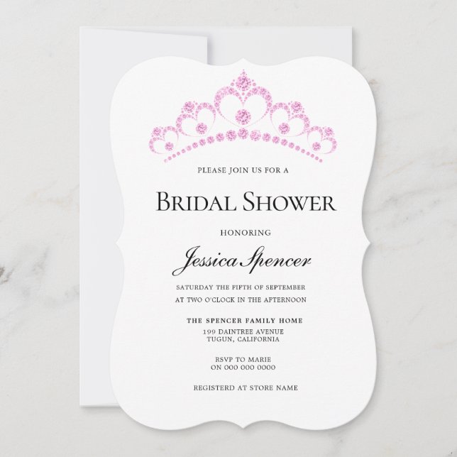Pretty Pink Diamond Tiara Bridal Shower Invite (Front)