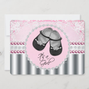 Pretty Pink Diamonds and Pearls Baby Shower Invitation