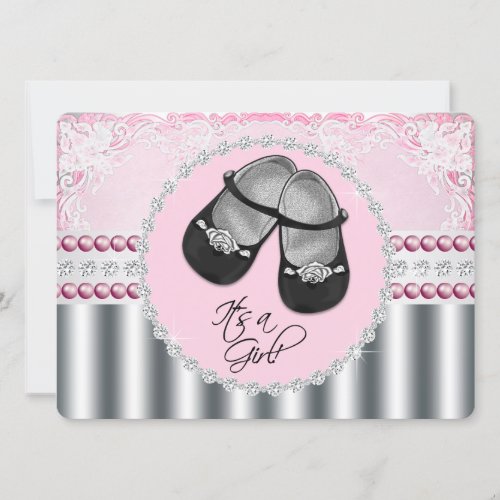 Pretty Pink Diamonds and Pearls Baby Shower Personalized Invite
