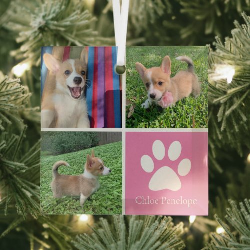 Pretty Pink Dog Collage Custom Pet Christmas Gift Glass Ornament
