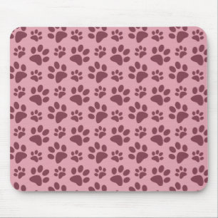 Pretty pink dog paw print pattern mouse pad