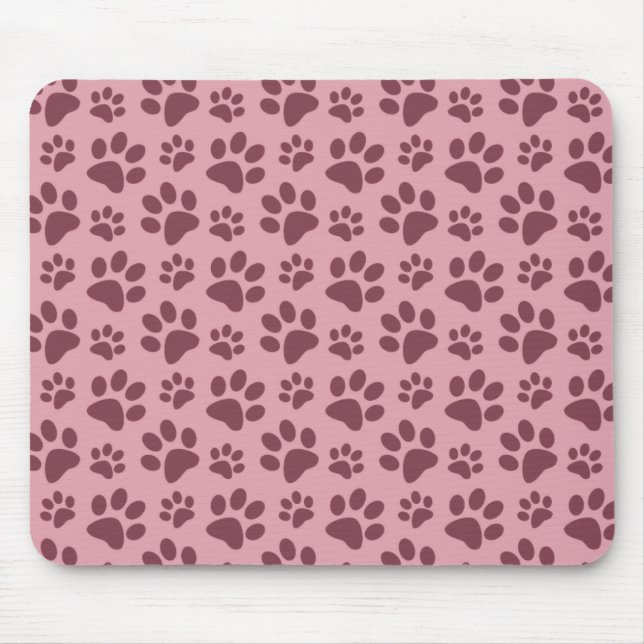 Pretty pink dog paw print pattern mouse pad (Front)