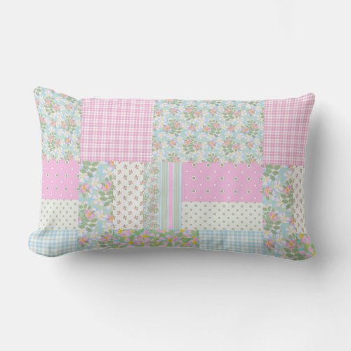 Pretty Pink Dog Rose Faux Patchwork Lumbar Pillows