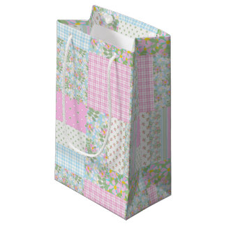 Pretty Pink Dog Rose Faux Patchwork Small Gift Bag