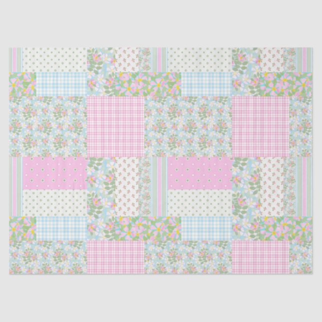 Pretty Pink Dog Rose Faux Patchwork Tissue Paper (Front)