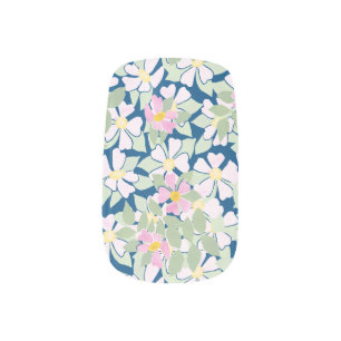 Pretty Pink Dog Roses on Deep Blue Floral Pattern Minx Nail Art