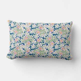 Pretty Pink Dog Roses on Deep Blue Lumbar Pillow