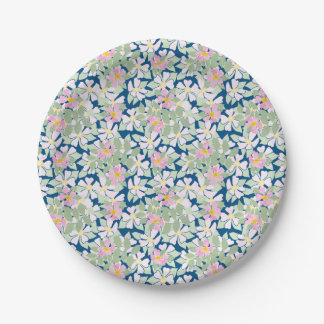Pretty Pink Dog Roses on Deep Blue Paper Plate