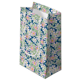 Pretty Pink Dog Roses on Deep Blue Small Gift Bag
