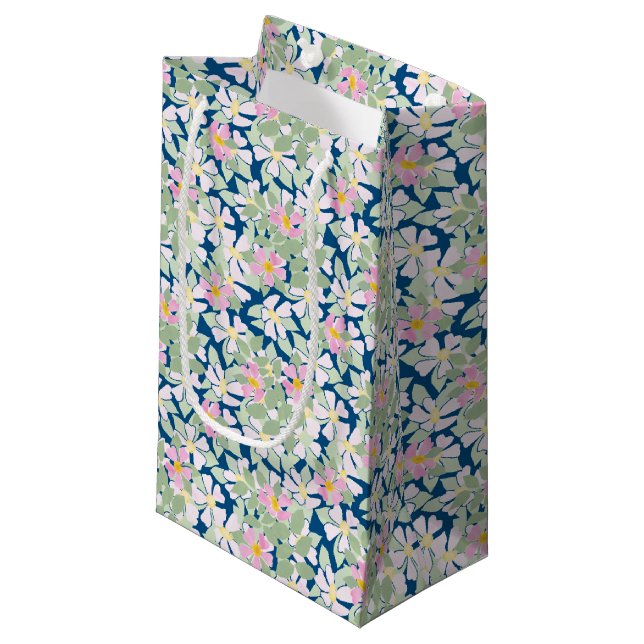 Pretty Pink Dog Roses on Deep Blue Small Gift Bag (Front Angled)