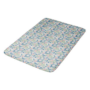 Pretty Pink Dog Roses on Navy Blue Pattern Bathroom Mat