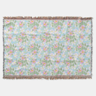 Pretty Pink Dog Roses on Sky Blue Pattern Throw Blanket
