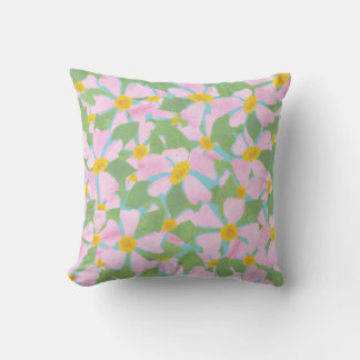 Pretty Pink Dog Roses on Sky Blue Pattern Throw Pillow