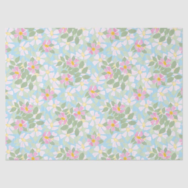 Pretty Pink Dog Roses on Sky Blue Tissue Paper (Front)