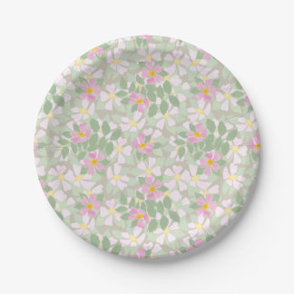Pretty Pink Dog Roses on Taupe Paper Plate