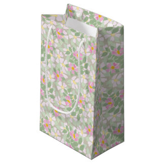 Pretty Pink Dog Roses on Taupe Small Gift Bag