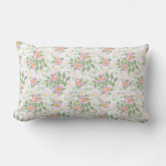 Pretty Pink Dog Roses on White Lumbar Pillow