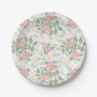 Pretty Pink Dog Roses on White Paper Plate