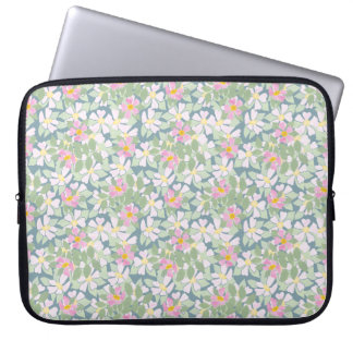 Pretty Pink Dogroses on Dark Blue Laptop Sleeve