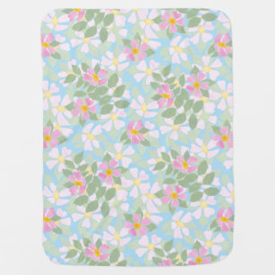 Pretty Pink Dogroses on Sky Blue Baby Blanket