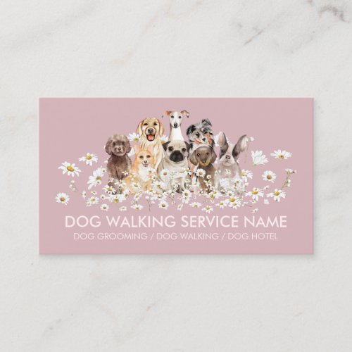 Pretty Pink Dogs in Daisies Pet Groom Pet Care Business Card