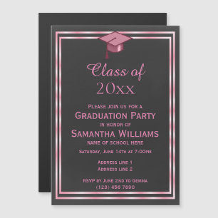 Pretty Pink Double Framed Woman's Graduation Magnetic Invitation