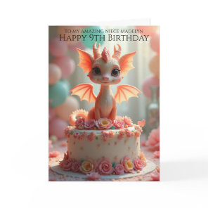 Pretty Pink Dragon Niece 9th Birthday Greeting Card