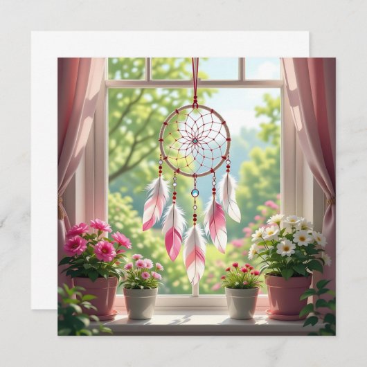 Pretty Pink Dreamcatcher and Plants Window Sill (Front/Back)