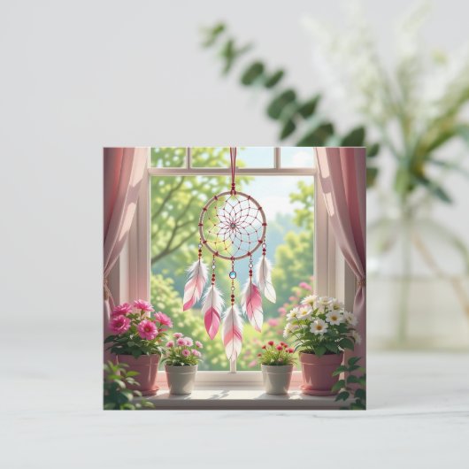 Pretty Pink Dreamcatcher and Plants Window Sill (Standing Front)