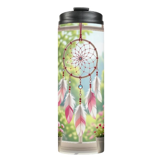 Pretty Pink Dreamcatcher and Plants Window Sill Thermal Tumbler (Front)