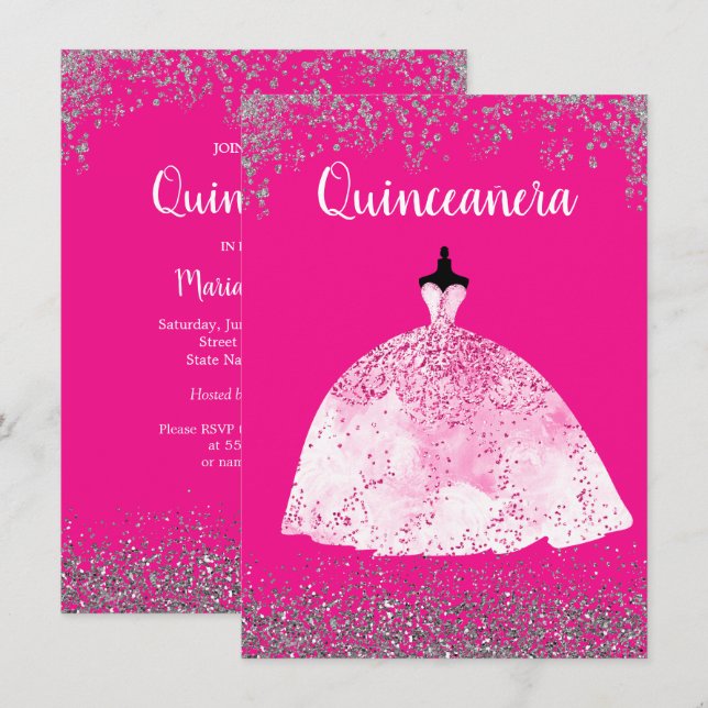 Pretty Pink Dress Quinceañera 15th birthday Invite (Front/Back)