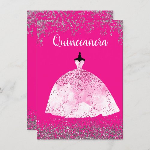 Pretty Pink Dress Quinceaera 15th birthday Invite