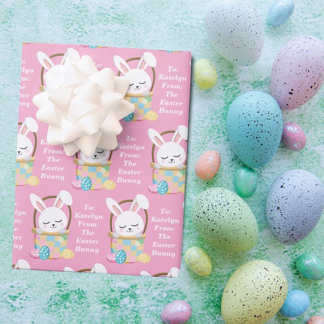 Pretty Pink Easter Bunny Personalized Children's Wrapping Paper Sheets (Creator Uploaded)