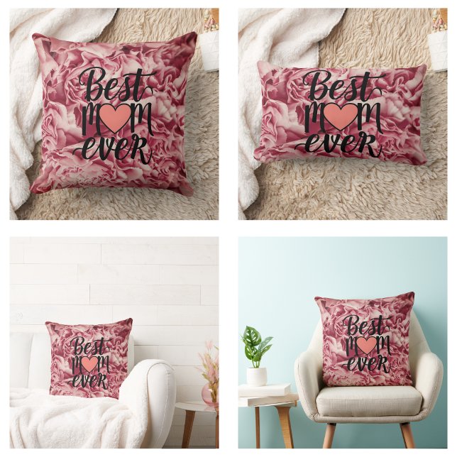 Pretty Pink Elegant Best Mom Ever Floral Lumbar Pillow (Pretty Pink Elegant Best Mom Ever Floral Pillows)