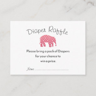Pretty Pink Elelphant Baby Shower Diaper Raffle  Enclosure Card
