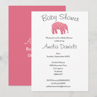 Pretty Pink Elephant Baby Shower  Invitation