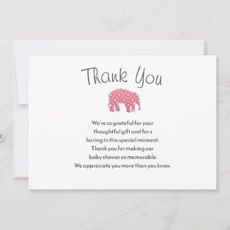 Pretty Pink Elephant Baby Shower Than You Card