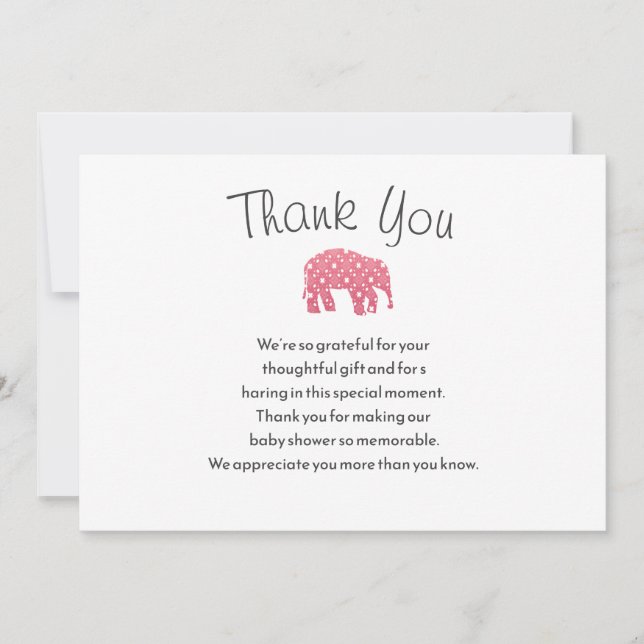 Pretty Pink Elephant Baby Shower Than You Card (Front)