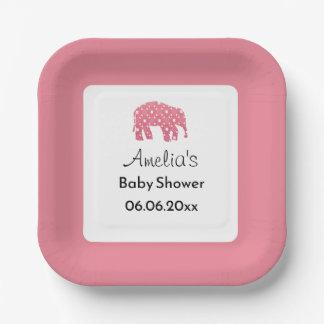 Pretty Pink Elephant Personalized Baby Shower  Paper Plates