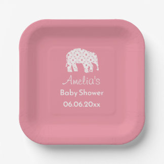 Pretty Pink Elephant Personalized Baby Shower  Paper Plates