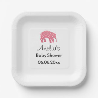 Pretty Pink Elephant Personalized Baby Shower  Paper Plates