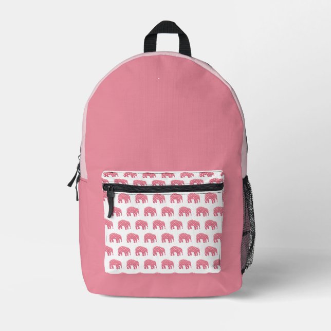 Pretty  Pink Elephant  Printed Backpack (Front)
