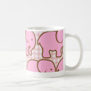Pretty Pink Elephants on Pink Plaid Pattern Coffee Mug