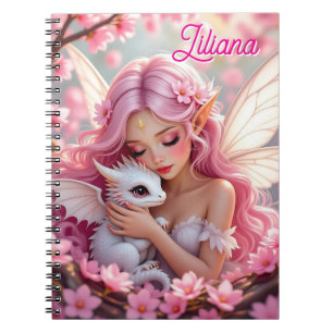 Pretty Pink Elven Fairy & Dragon Personalized Notebook