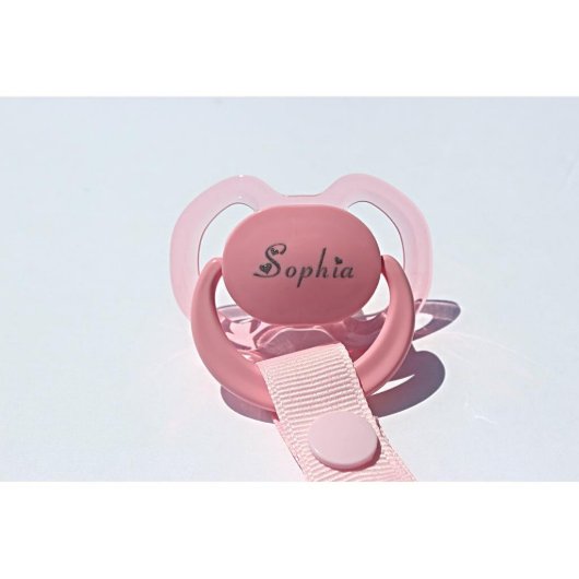 Pretty Pink Engraved Baby's Clip And Pacifier (With Clip)